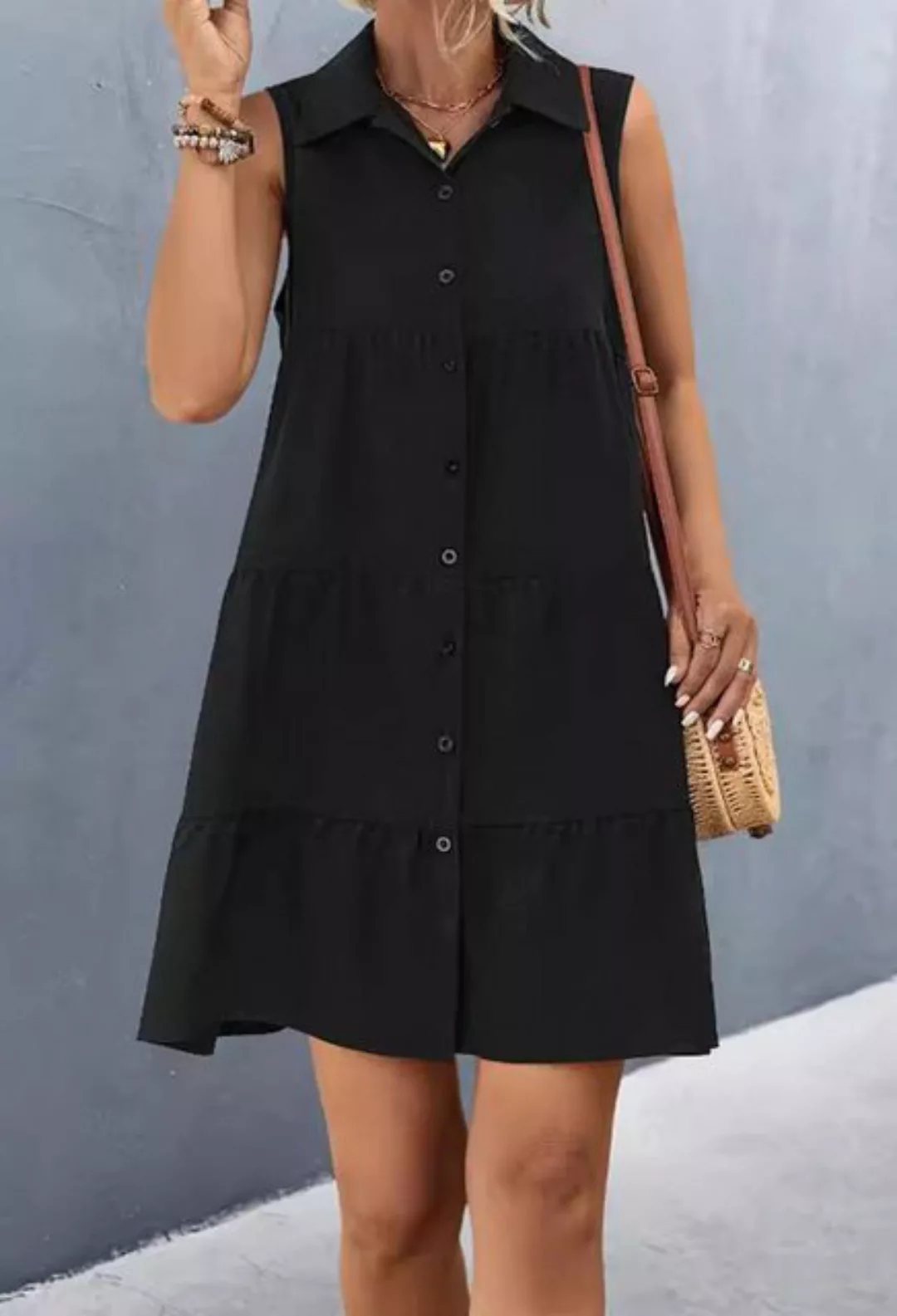 SEGUEN Sommerkleid Ärmelloses, einfarbiges Kleid mit Revers-Patchwork Locke günstig online kaufen