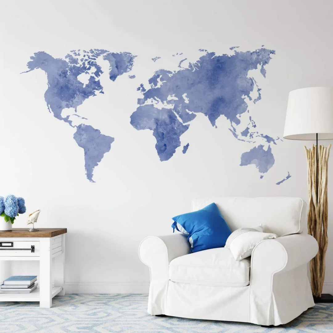 Wall-Art Wandtattoo "Aquarell Weltkarte Aqua", (1 St.), selbstklebend, entf günstig online kaufen