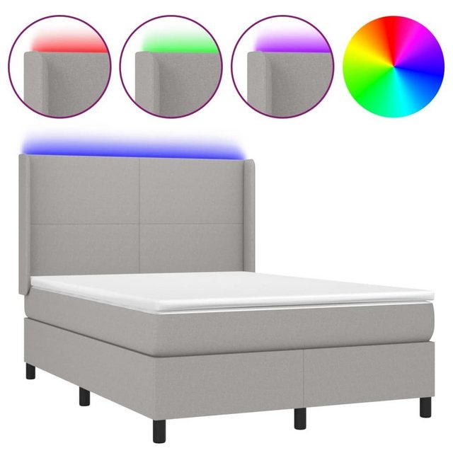 vidaXL Bettgestell Boxspringbett mit Matratze LED Hellgrau 140x200 cm Stoff günstig online kaufen