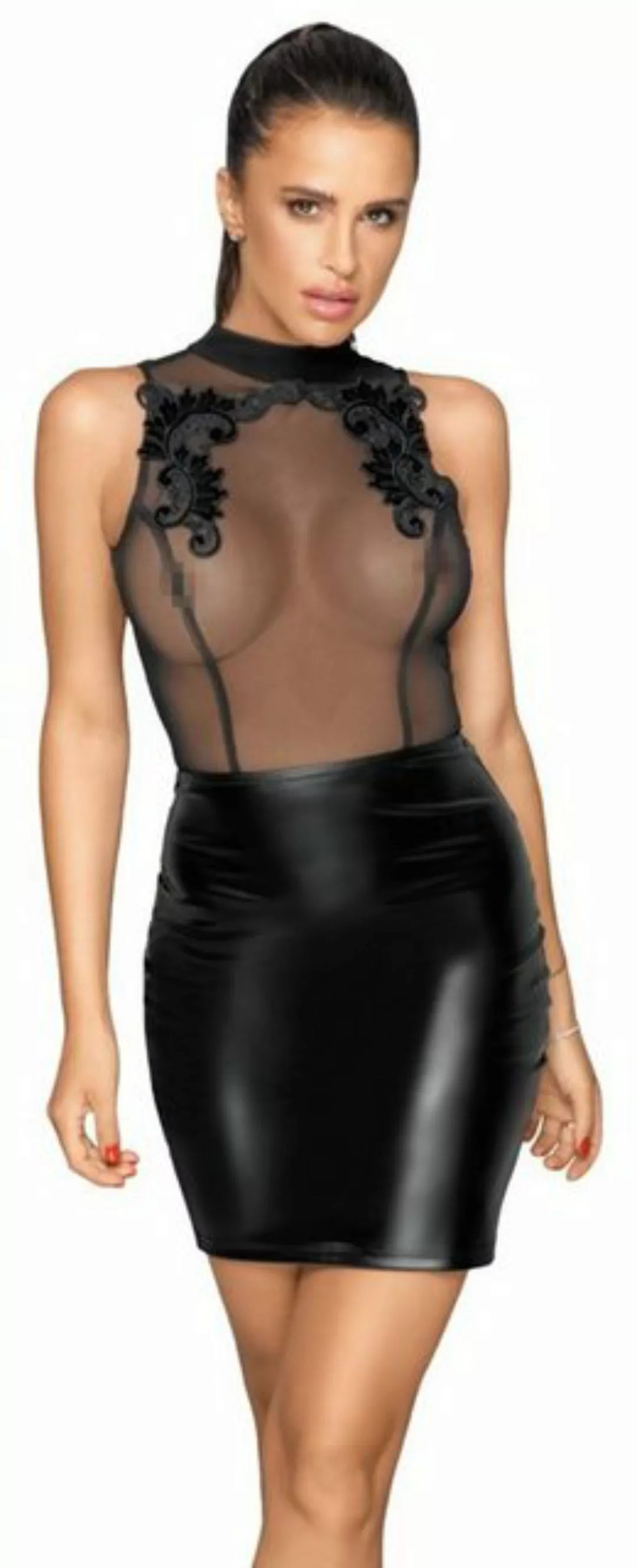 Noir Handmade Minikleid Transparentes Wetlook Mini-Kleid - schwarz günstig online kaufen