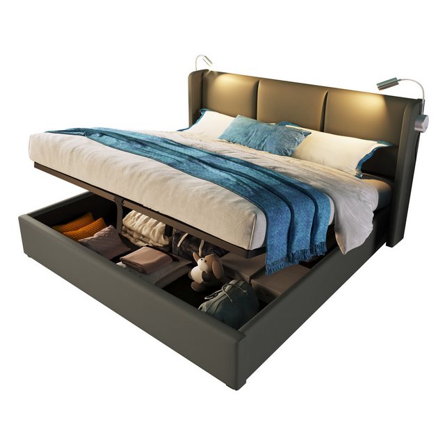 Ulife Boxspringbett Stauraumbett Polsterbett mit Lattenrost Leselampe mit U günstig online kaufen