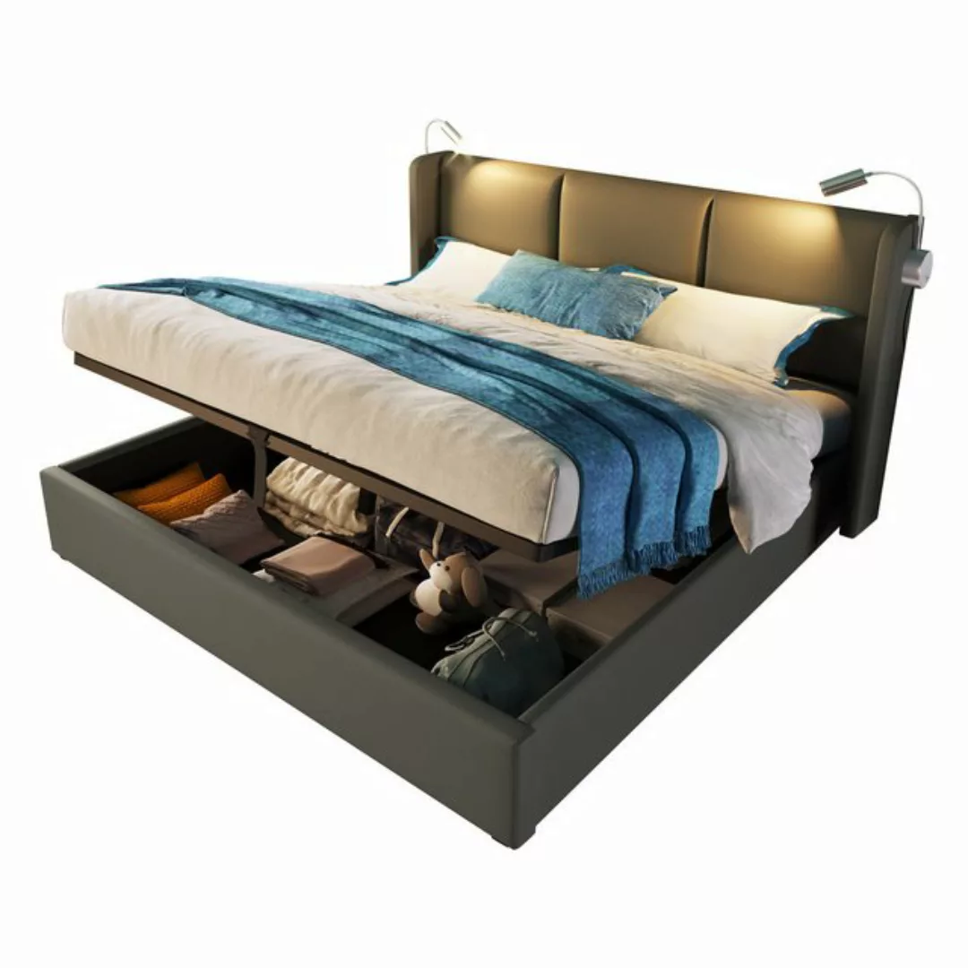 Ulife Polsterbett Beige Doppelbett Hydraulisches Stauraumbett Leinen günstig online kaufen