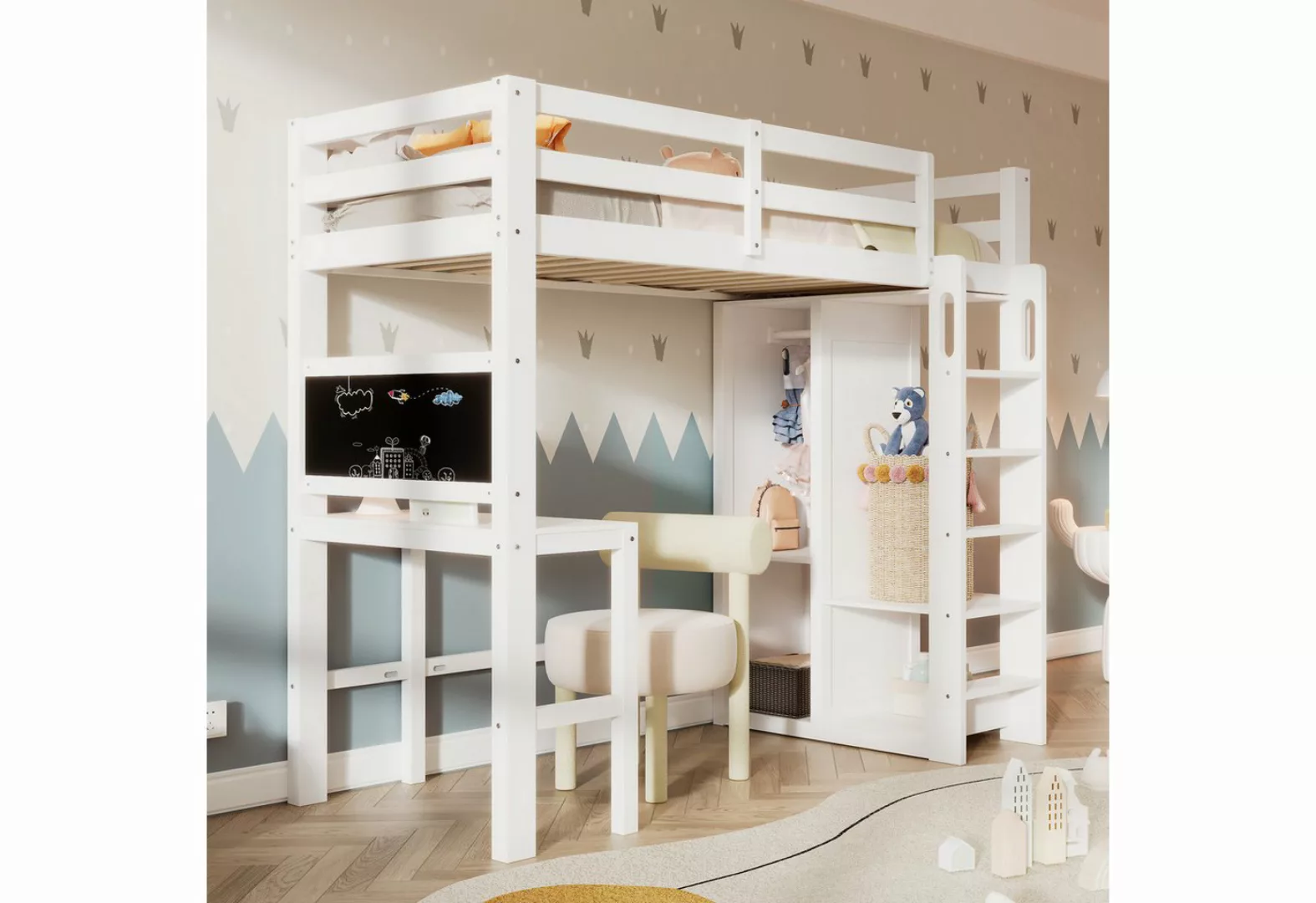 TavilaEcon Hochbett Kinderbett mit Schreibtisch Offener Kleiderschrank und günstig online kaufen