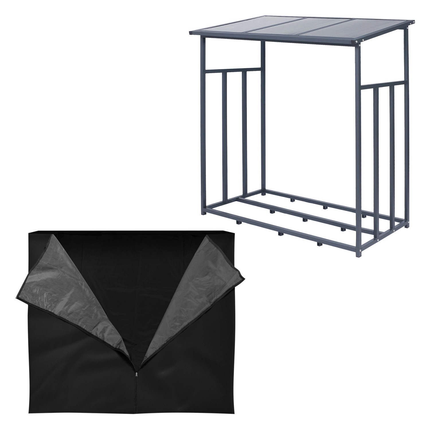 ML-Design Metall Kaminholzregal Anthrazit XL 143x70x145 cm mit Schutzhülle günstig online kaufen