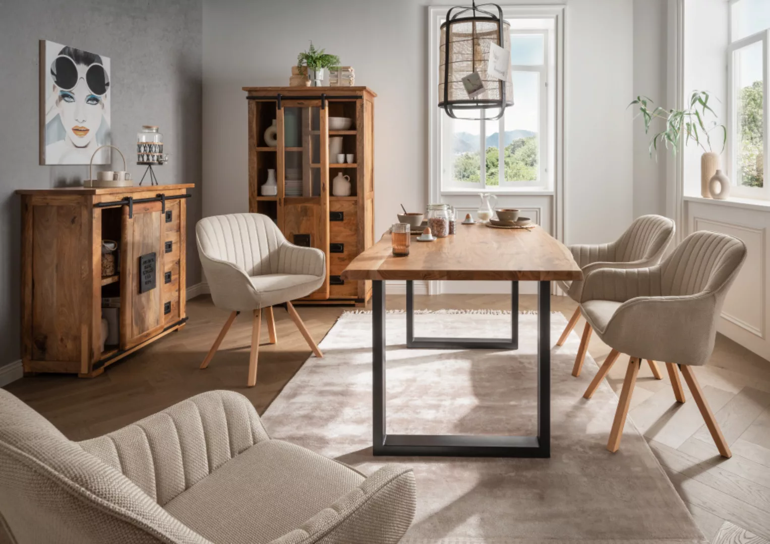 Indoormöbelset Diningsessel Matera Beige & Tisch Catania Gestell U-Form günstig online kaufen