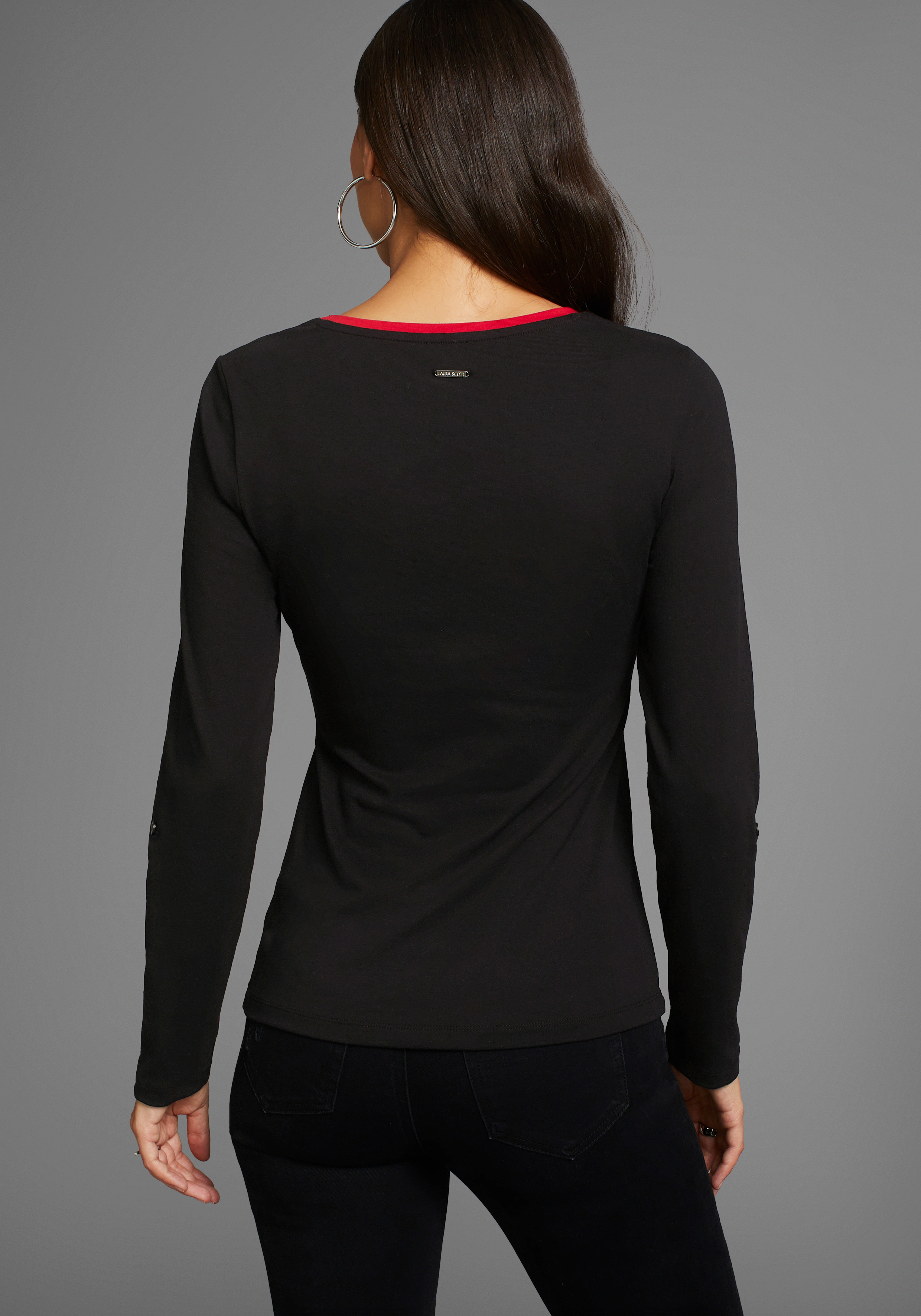 Laura Scott 3/4-Arm-Shirt, mit modischem Frontprint & farbigen Details günstig online kaufen