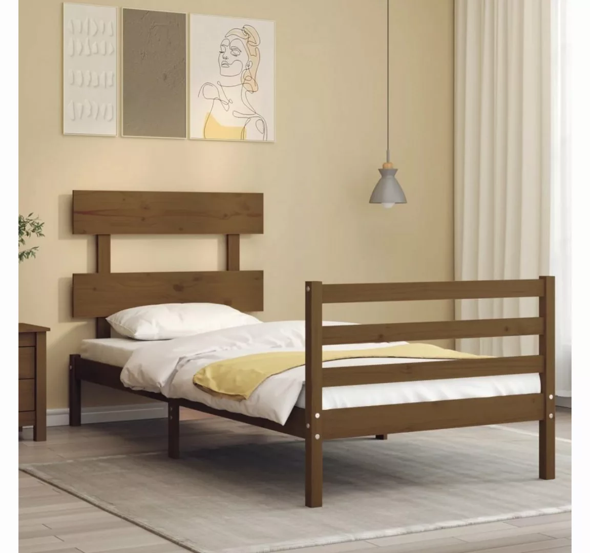 furnicato Bett Massivholzbett mit Kopfteil Honigbraun 90x200 cm günstig online kaufen