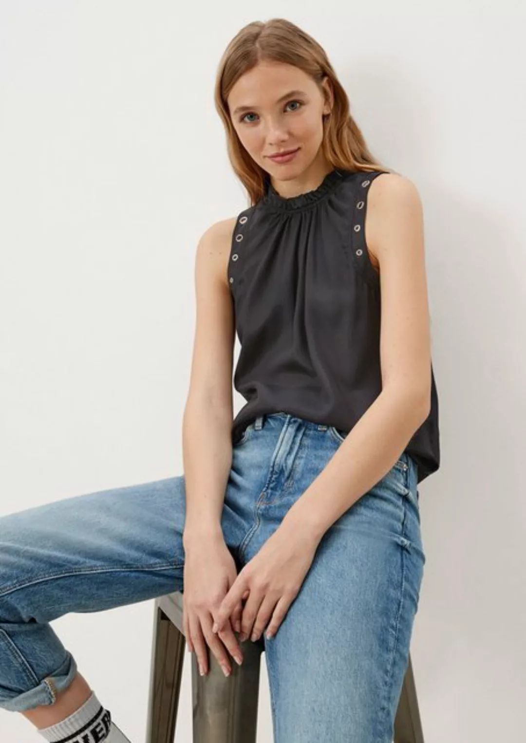 QS Shirttop Bluse mit Nieten-Detail Rüschen, Nieten günstig online kaufen