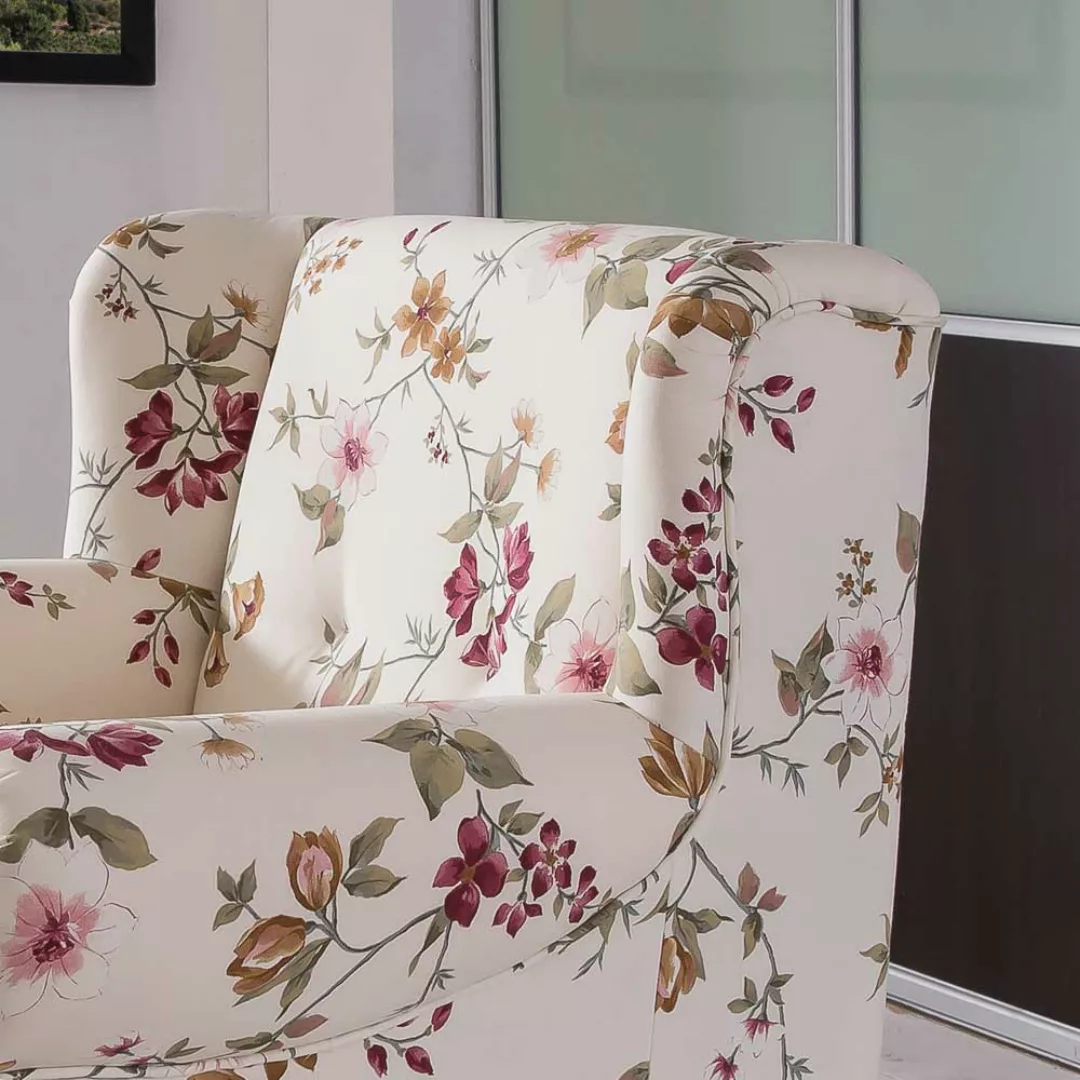 Esstisch Sessel Landhaus im Vintage Look Cremeweiß und Bunt geblümt günstig online kaufen