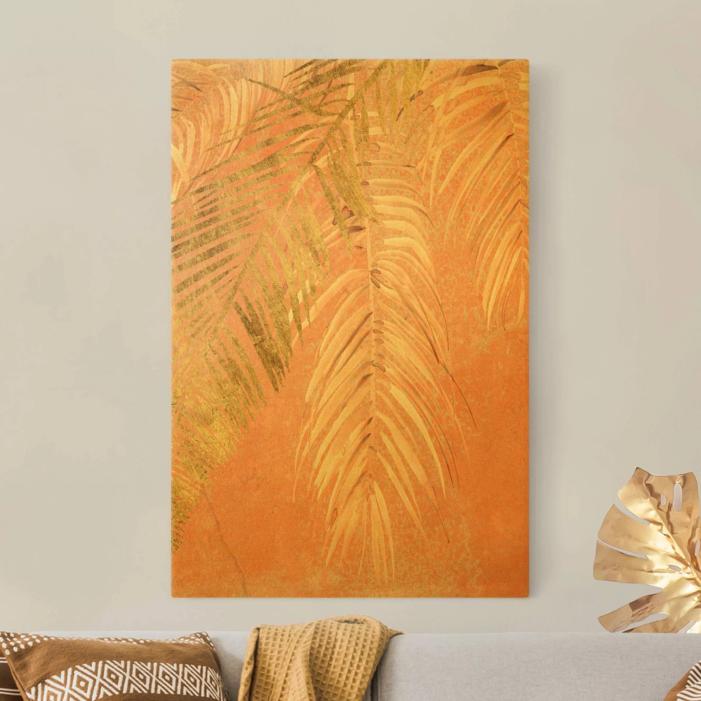Leinwandbild Gold Palmenblätter Rosa und Gold I günstig online kaufen