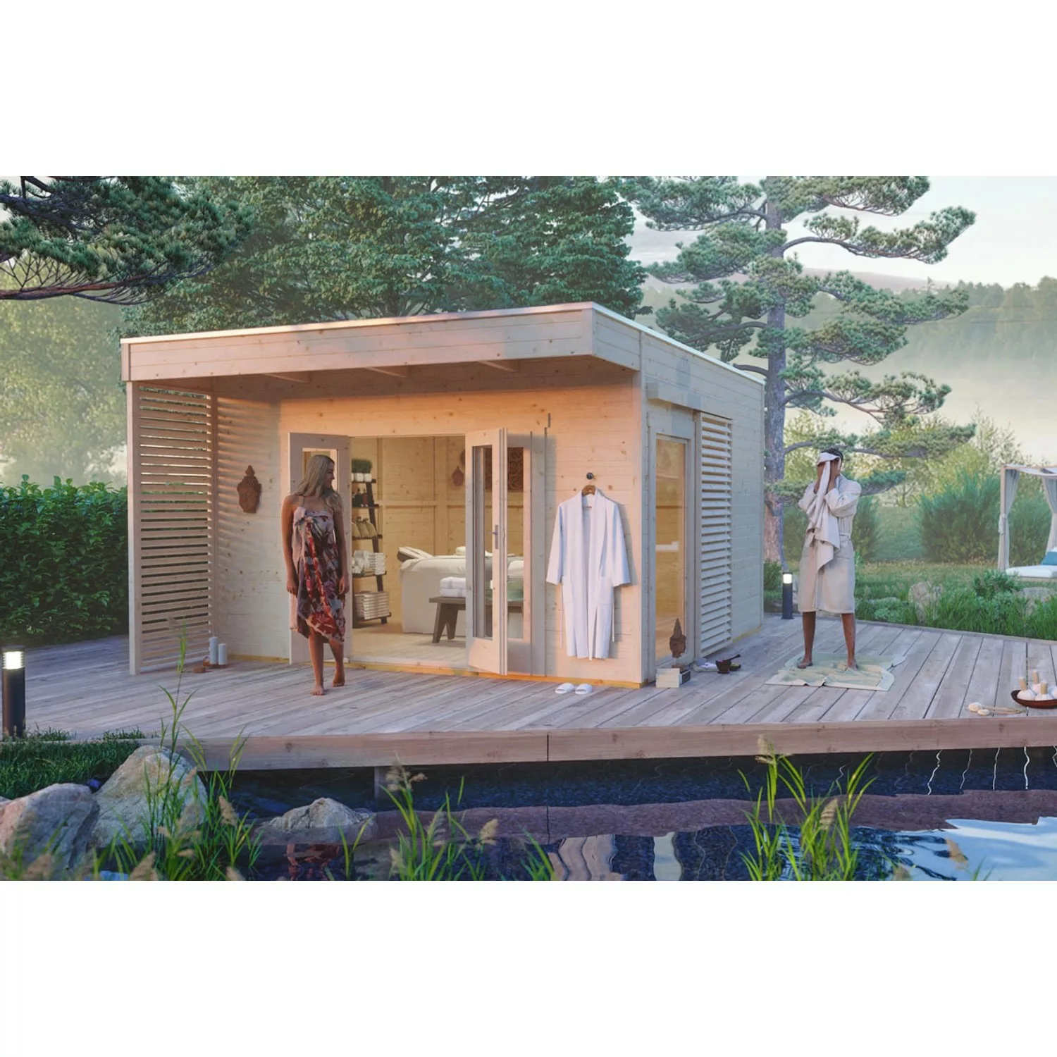Skan Holz Holz-Gartenhaus/Gerätehaus Tokio 4 Natur 402 cm x 402 cm günstig online kaufen