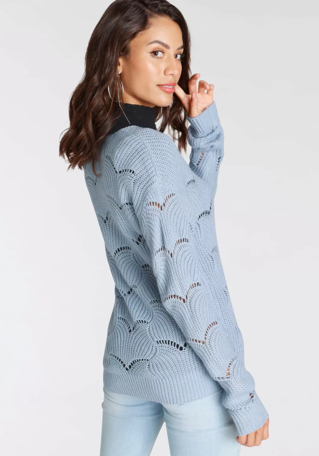 Laura Scott V-Ausschnitt-Pullover mit modischem Strickmuster günstig online kaufen