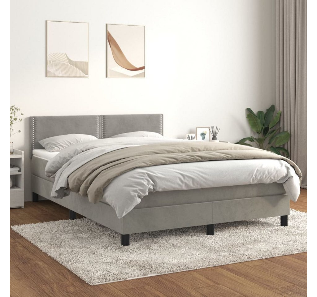 vidaXL Boxspringbett Boxspringbett mit Matratze Hellgrau 140x200 cm Samt Be günstig online kaufen