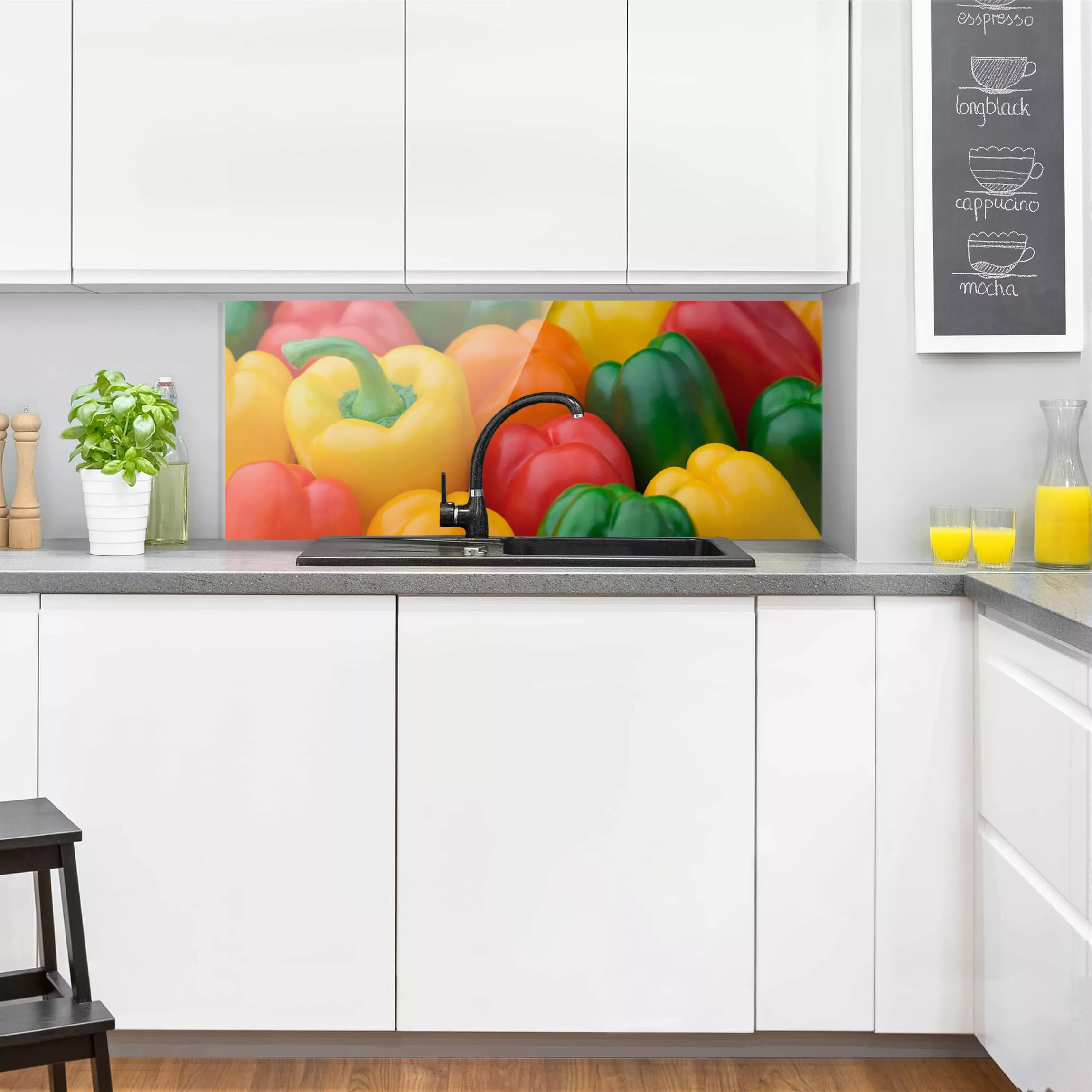 Glas Spritzschutz Gemüse & Obst - Panorama Bunte Paprikaschoten günstig online kaufen