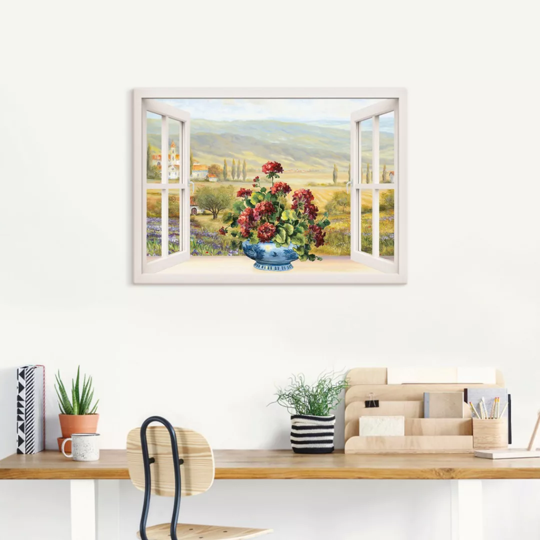 Artland Leinwandbild »Blumenbouquet am weißen Fenster«, Fensterblick, (1 St günstig online kaufen