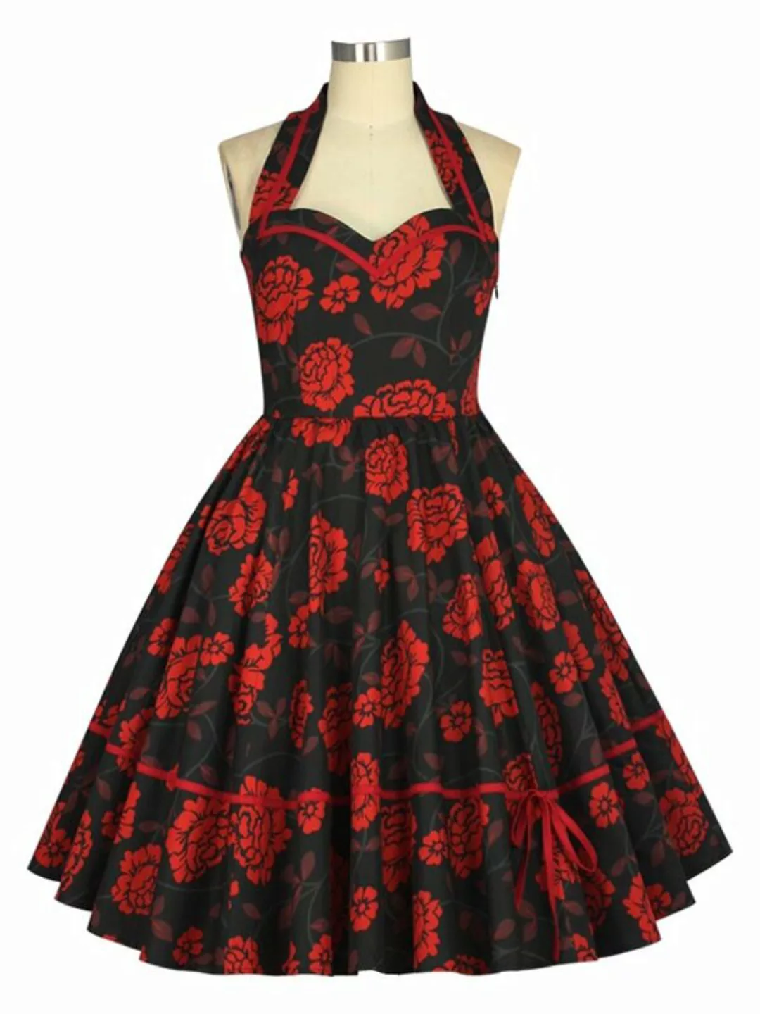 Sweetheart Vintage Kleid Schwarz-Rot günstig online kaufen