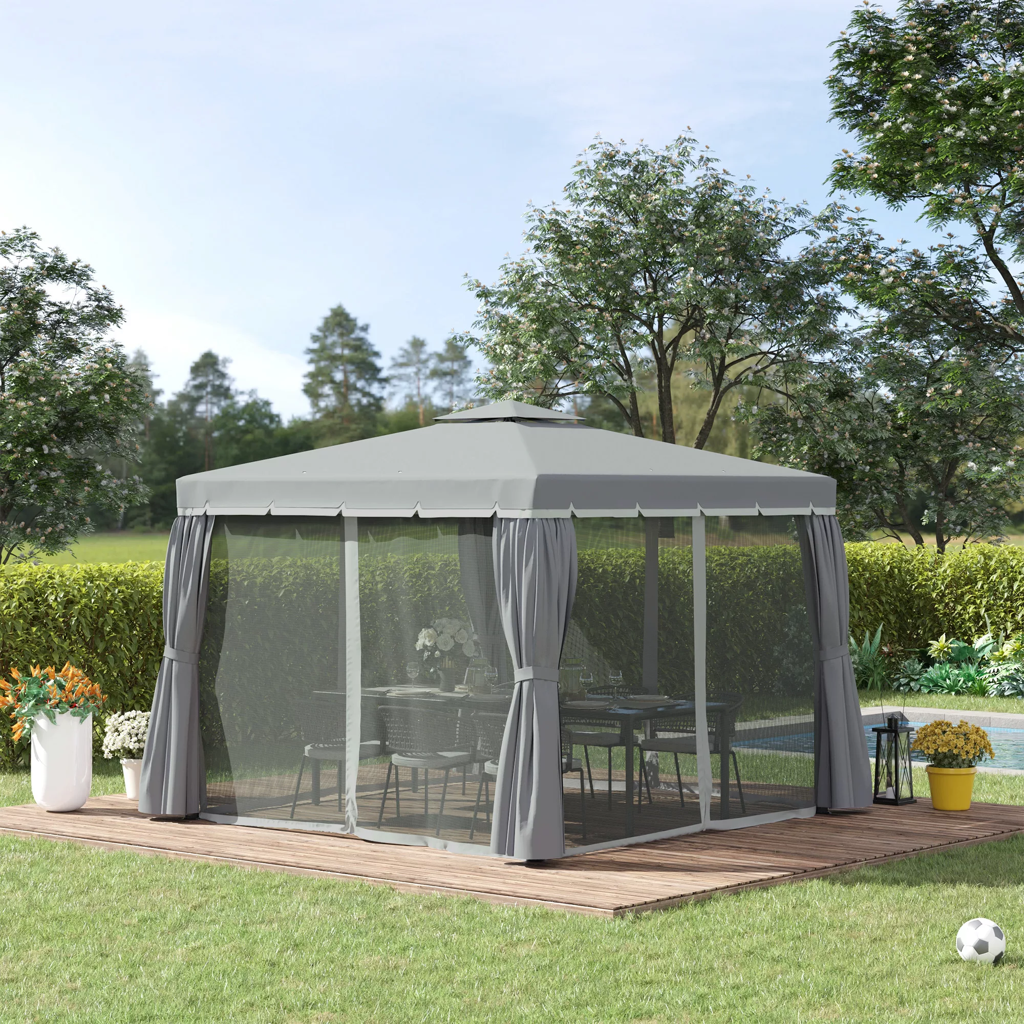 Outsunny Gartenpavillon, 2,96 x 2,96 m, mit Doppeldach, 4 Seitenteile Moski günstig online kaufen