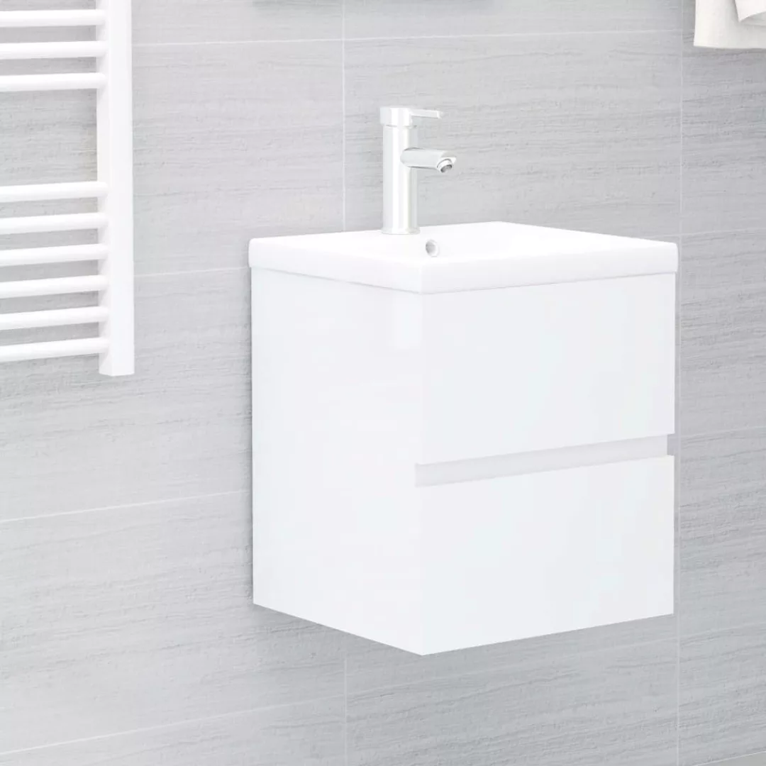 Waschbeckenunterschrank Einbaubecken Hochglanz-weiß Spanplatte günstig online kaufen