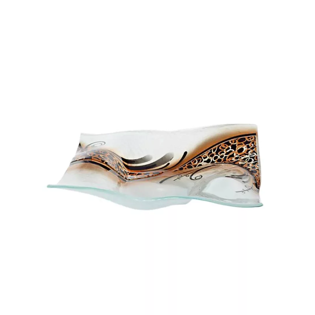 Glasschale Teller quadratisch Designobjekt Fusingglas weiß gold 22x22cm Han günstig online kaufen