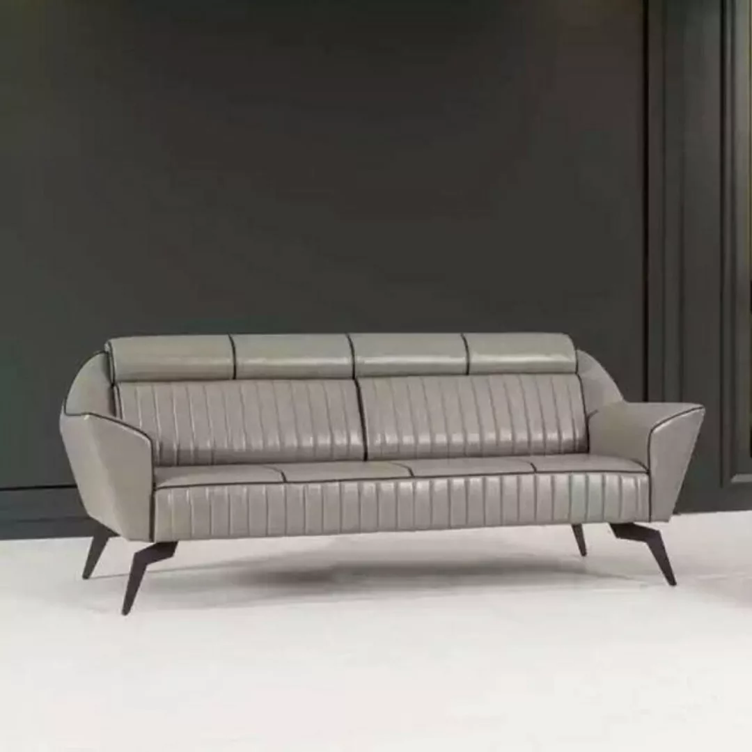 JVmoebel Sofa Grauer Leder Dreisitzer Arbeitszimmermöbel Designer Holzmöbel günstig online kaufen