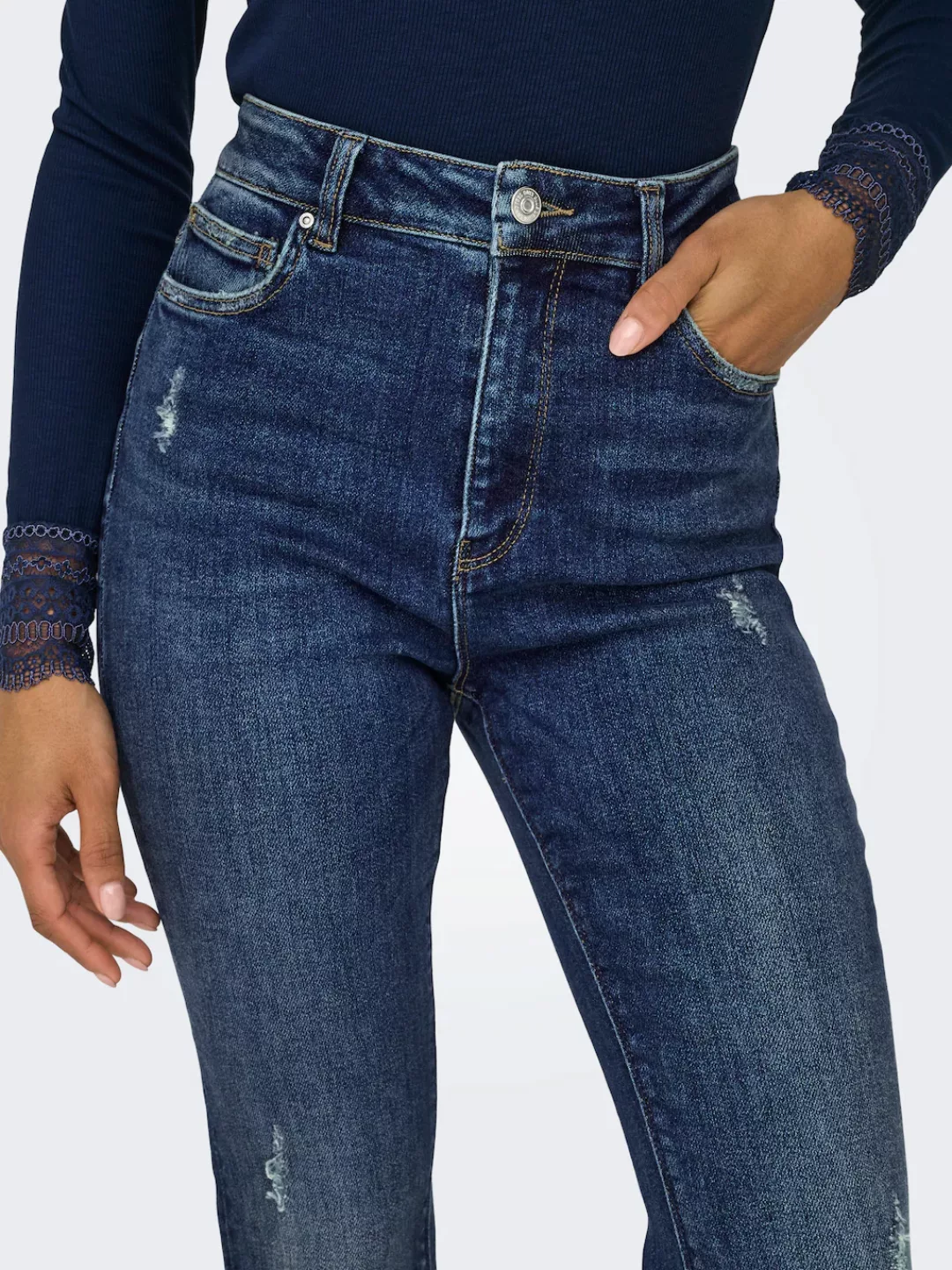 ONLY Bootcut-Jeans ONLMILA HW FLARED DNM BJ374 mit Destroyed Effekt günstig online kaufen