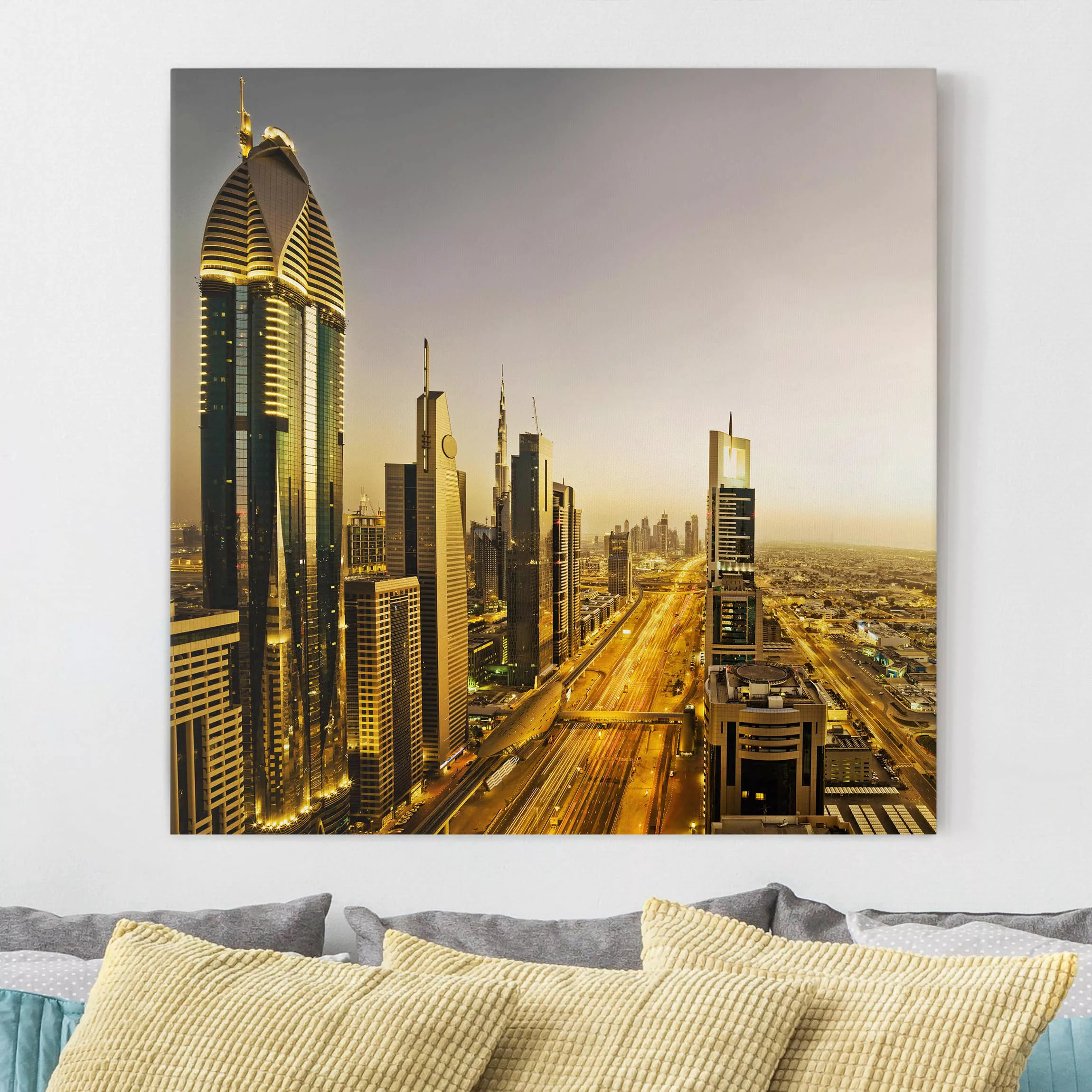 Leinwandbild Architektur & Skyline - Quadrat Goldenes Dubai günstig online kaufen