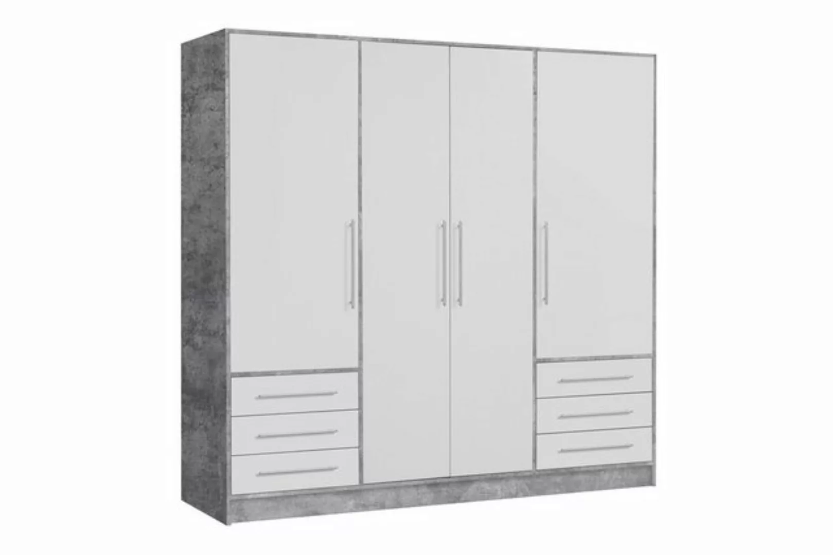 FORTE Drehtürenschrank 4 Türen, 6 Schübe, Betonoptik / Weiss - 206,5x200x60 günstig online kaufen