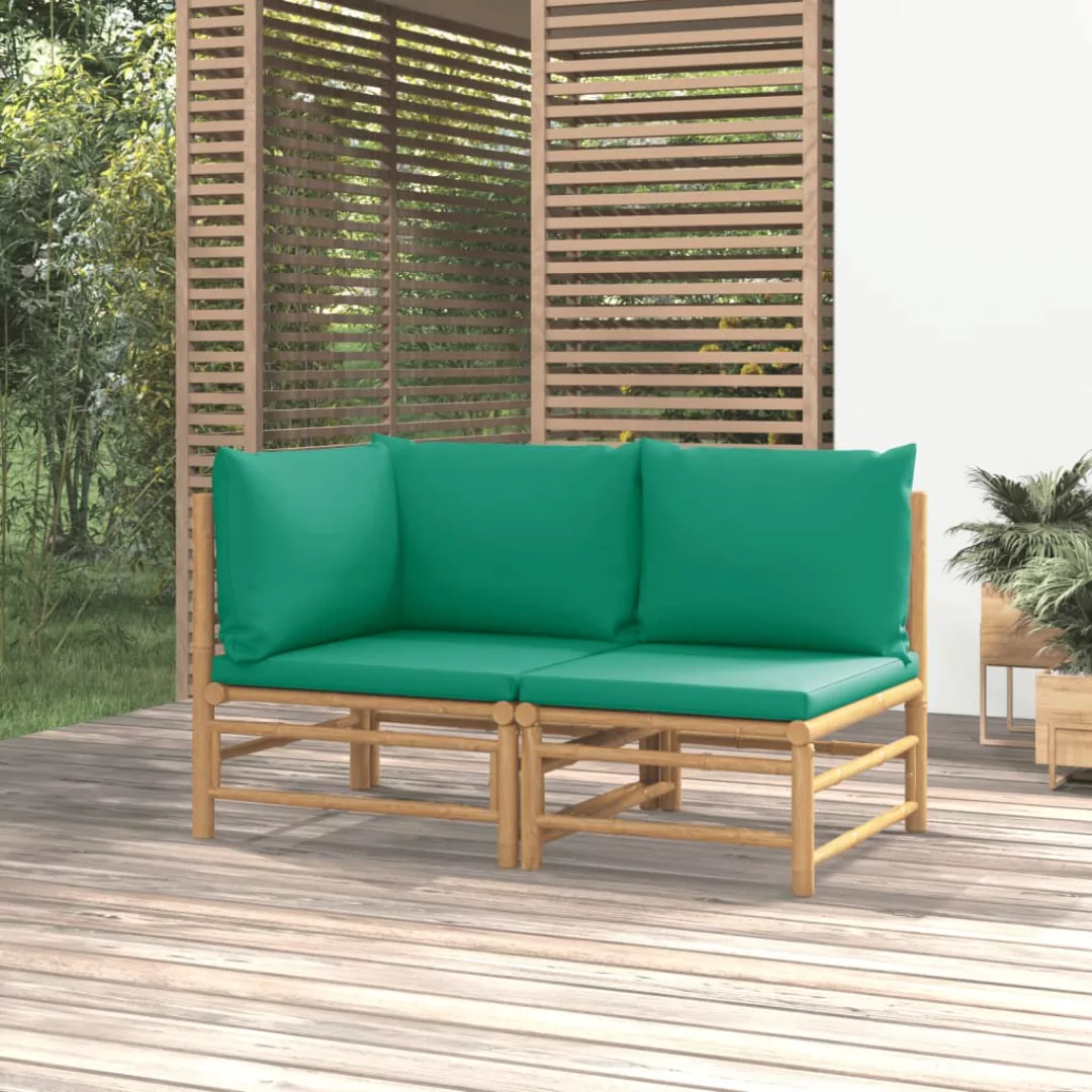 Vidaxl 2-tlg. Garten-lounge-set Mit Grünen Kissen Bambus günstig online kaufen