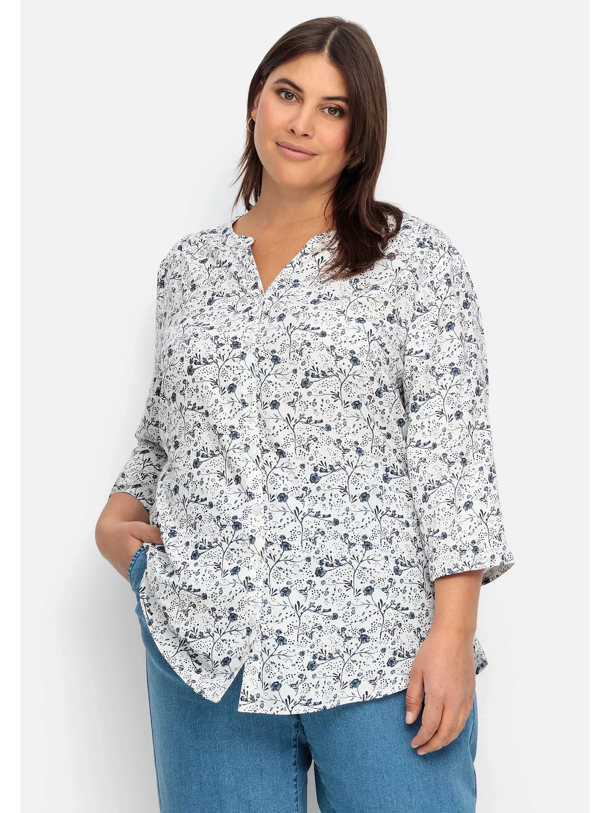 Sheego Shirtbluse "Große Größen", mit Blumenprint, leicht transparent günstig online kaufen