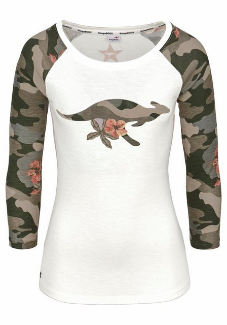 KangaROOS 3/4-Arm-Shirt mit tarnfarbenen Camouflage-Ärmeln und Front-Print günstig online kaufen