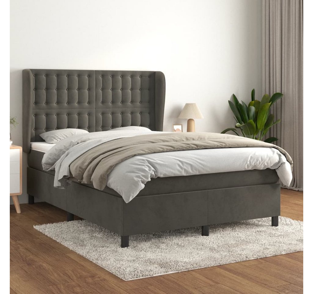 vidaXL Boxspringbett Boxspringbett mit Matratze Dunkelgrau 140x190 cm Samt günstig online kaufen