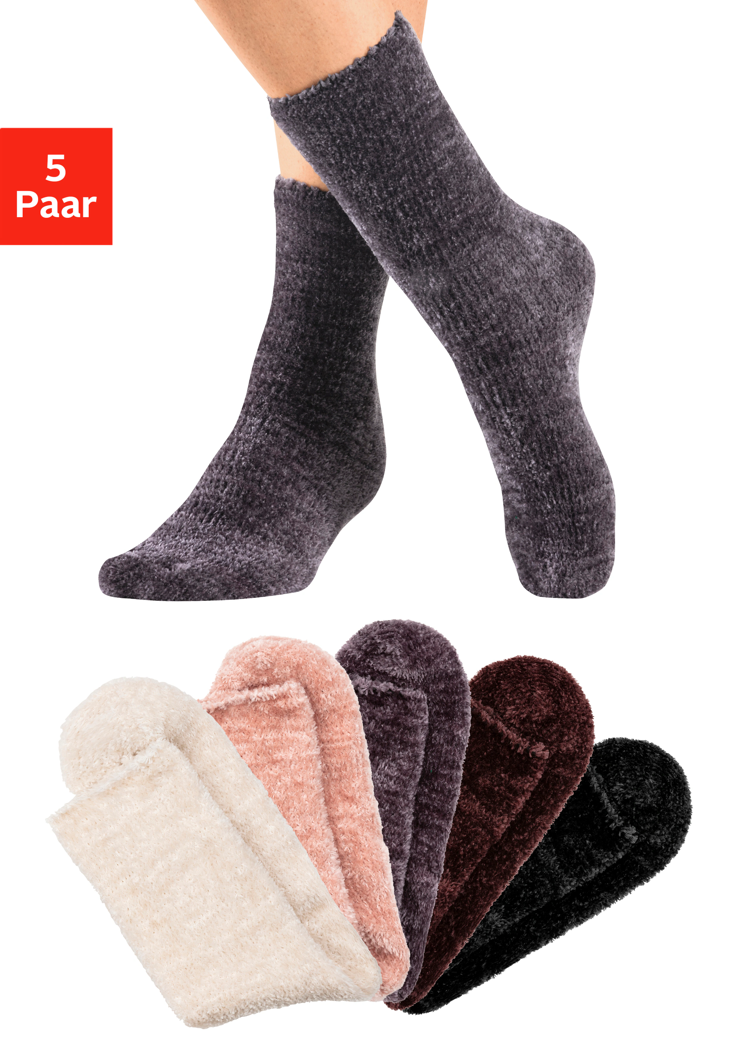 Lavana Kuschelsocken, (Packung, 5 Paar), Bettsocken aus weichem, leicht glä günstig online kaufen