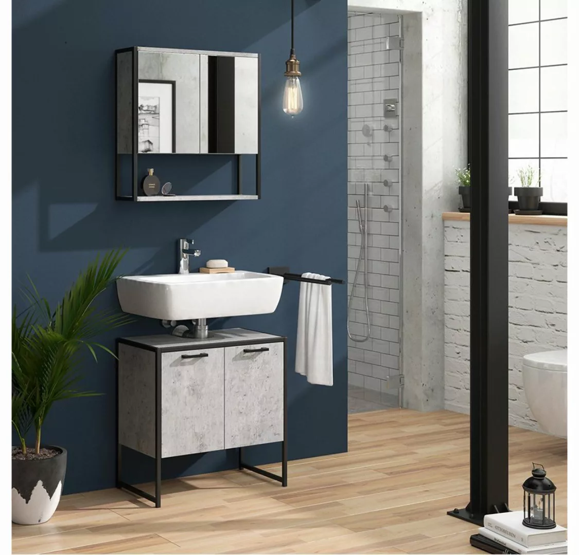 Vicco Badezimmerspiegelschrank Spiegelschrank Badspiegel FYRK Beton mit Abl günstig online kaufen