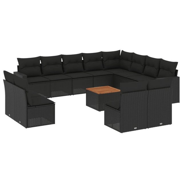 vidaXL Sofaelement 13-tlg. Garten-Sofagarnitur mit Kissen Schwarz Poly Ratt günstig online kaufen