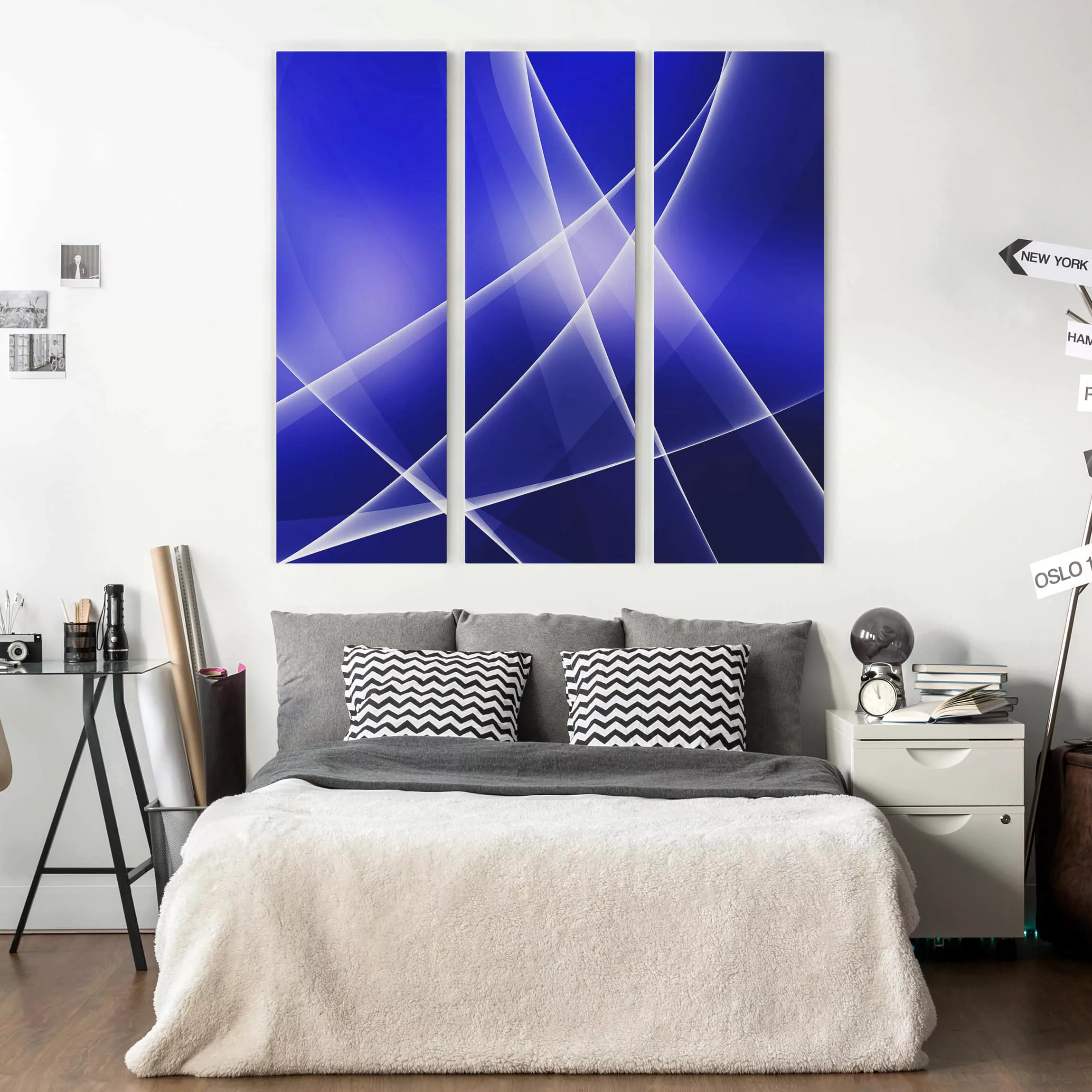 3-teiliges Leinwandbild Abstrakt - Quadrat Blue Disco günstig online kaufen