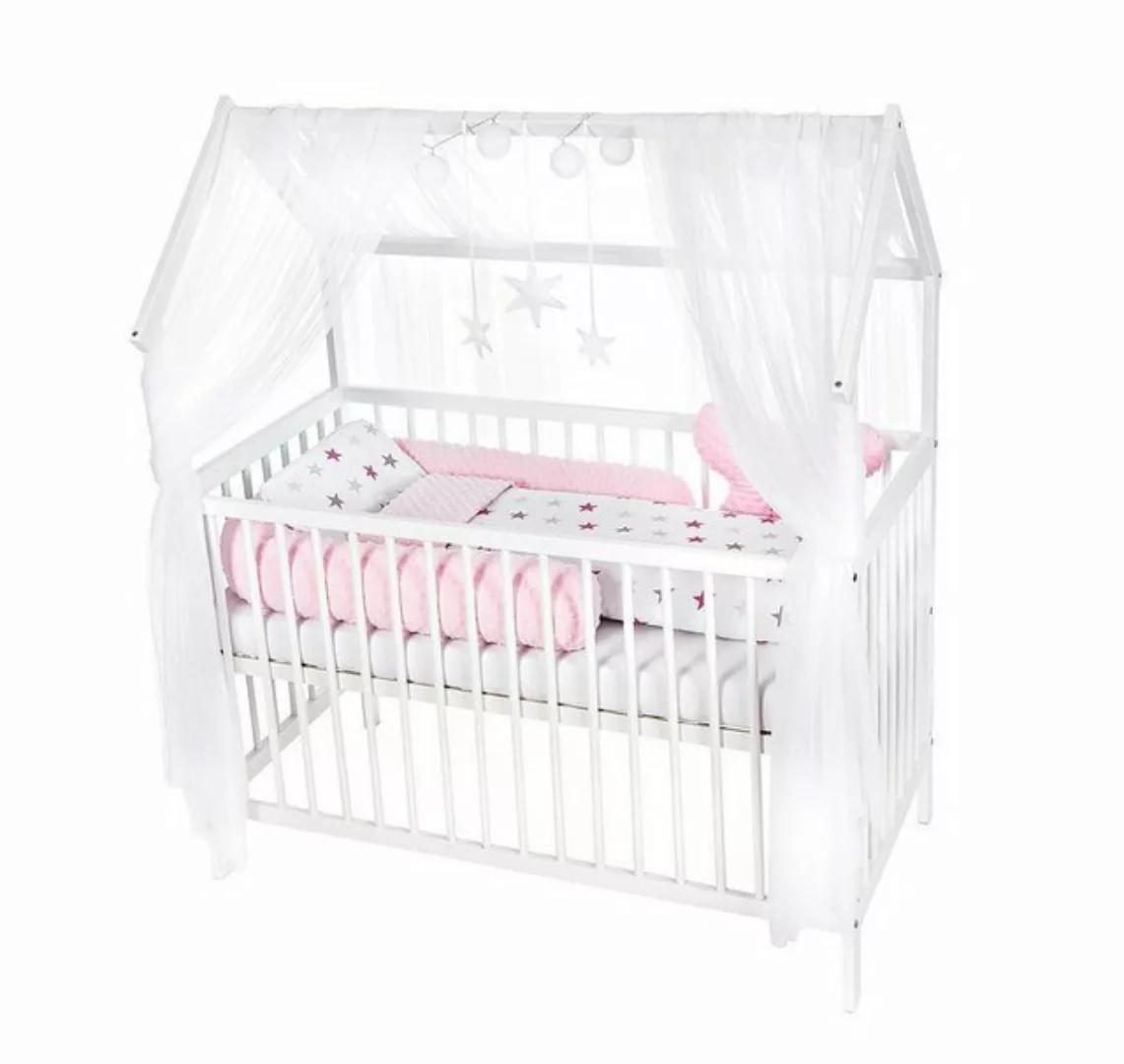 Babyhafen Babybett Hausbett Kinderbett 120x60 Matratze Minky Bettset Sterne günstig online kaufen