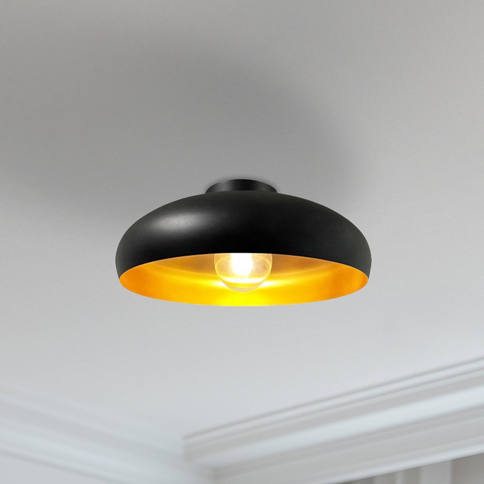 Deckenleuchte Olli, schwarz/gold Ø 40 cm, Metall, E27 günstig online kaufen