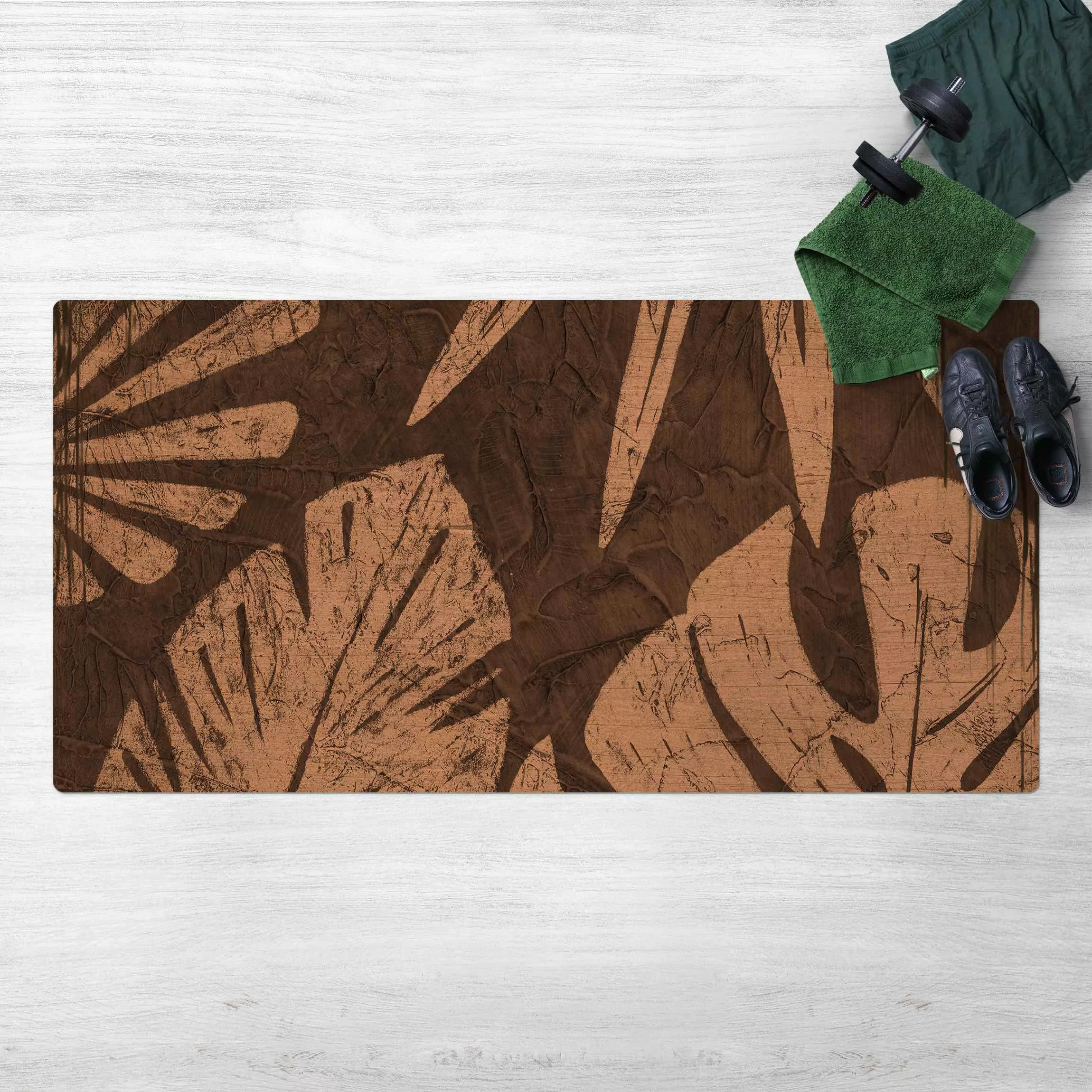 Kork-Teppich Palmenblätter vor Dunkelgrau günstig online kaufen