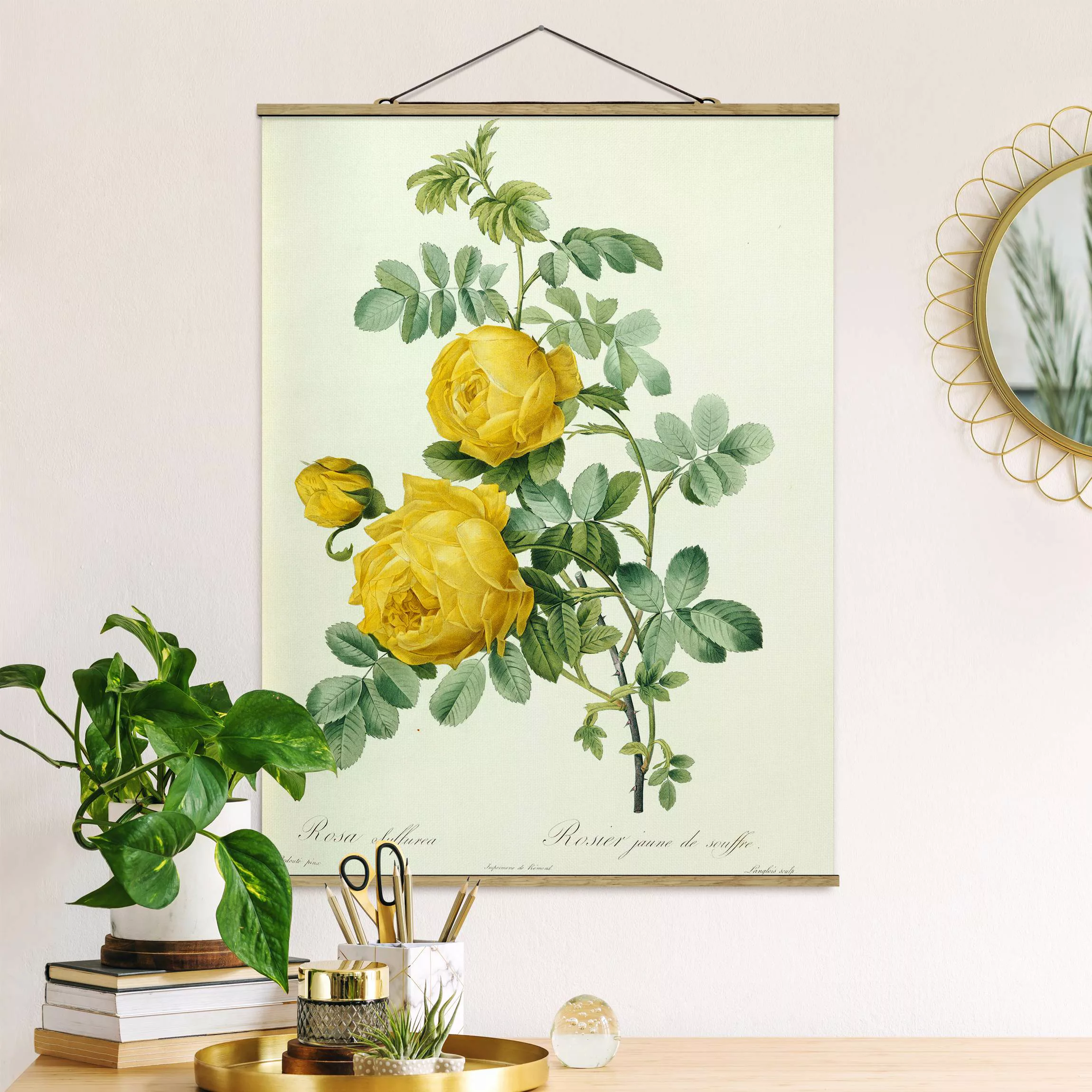 Stoffbild Blumen mit Posterleisten - Hochformat Pierre Joseph Redouté - Ros günstig online kaufen