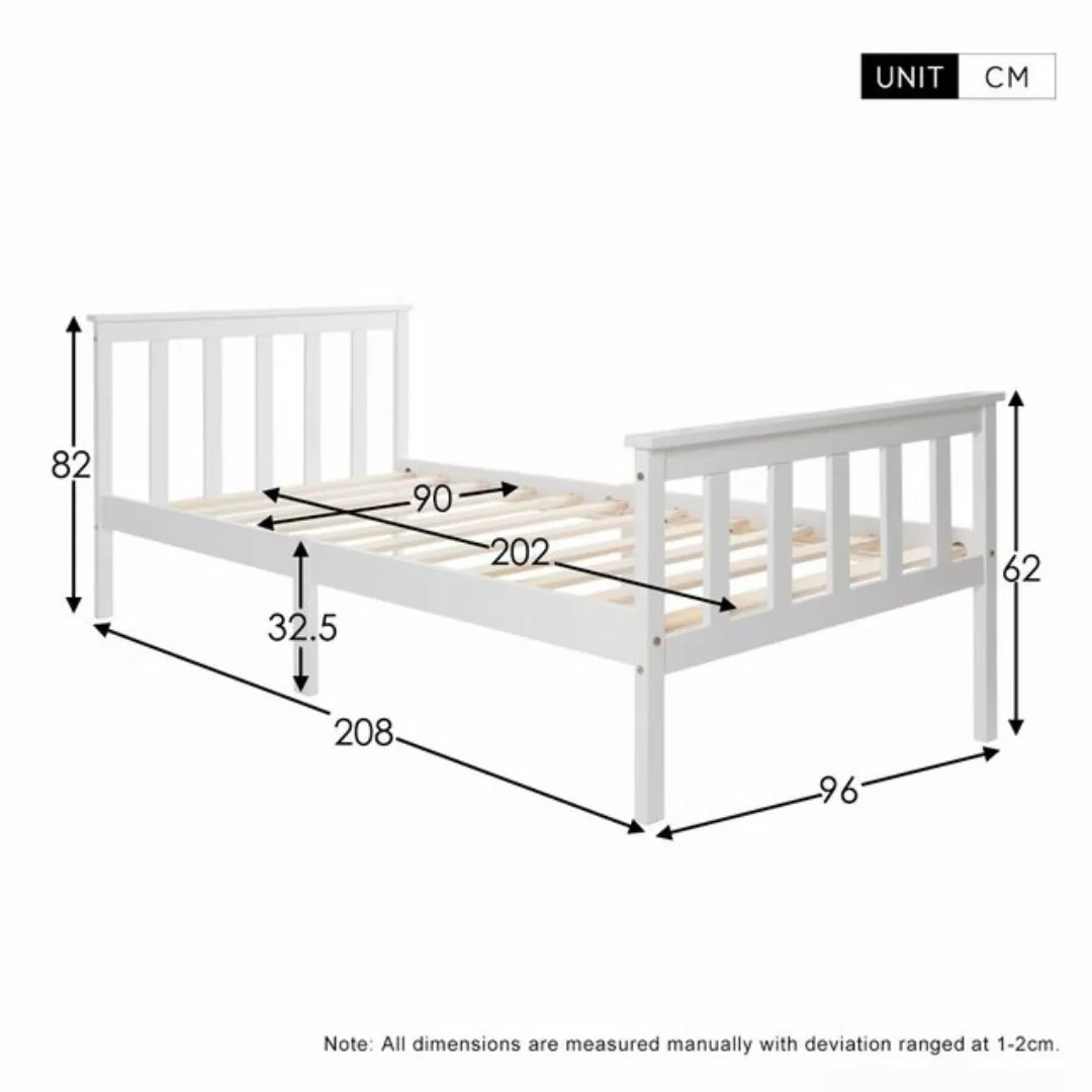 Flieks Massivholzbett, Einzelbett Kinderbett Jugendbett 90x200cm Kiefer Wei günstig online kaufen