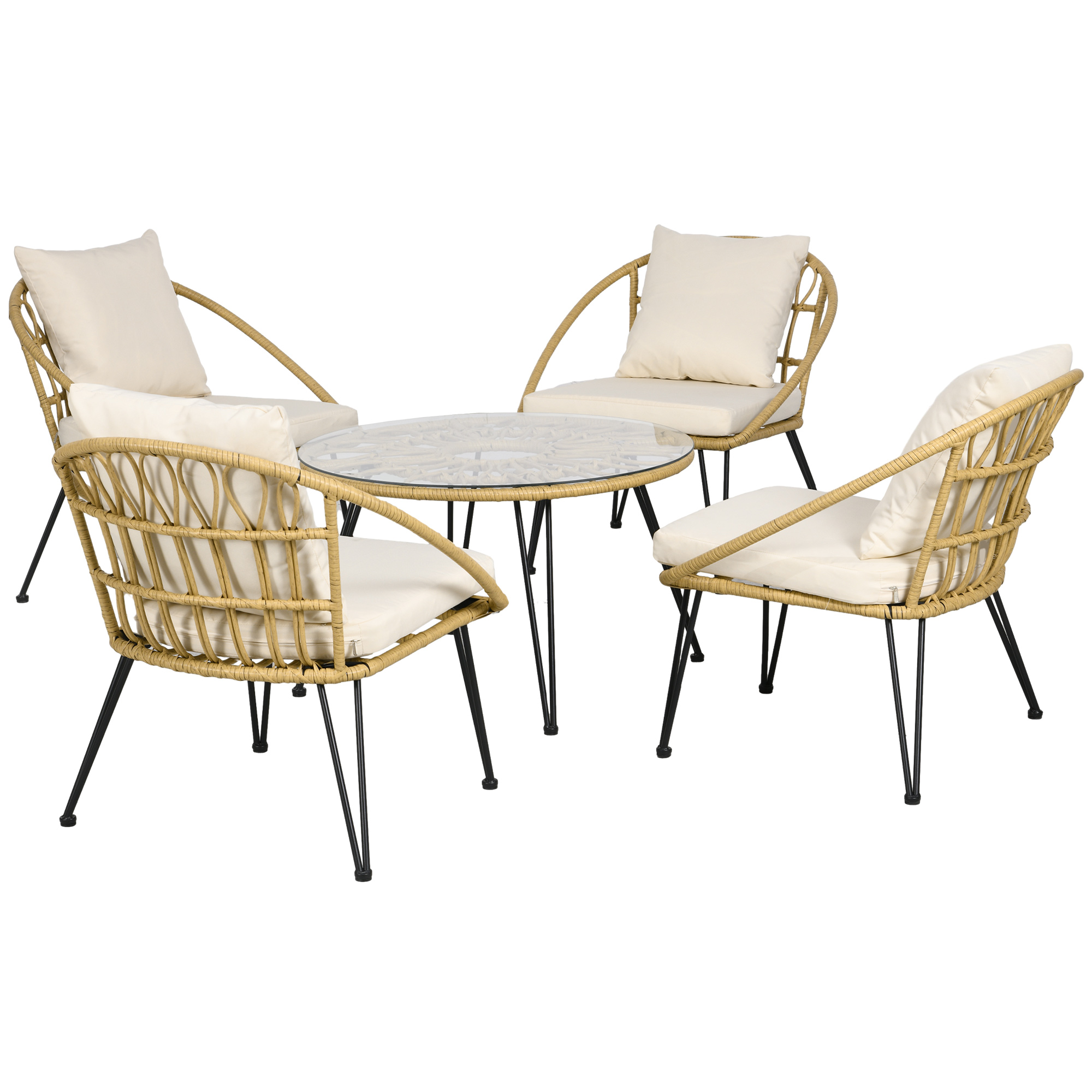 Outsunny 5 tlg. Rattan Gartenmöbel-Set, Sitzgarnitur inkl. 1 Esstisch, 4 St günstig online kaufen