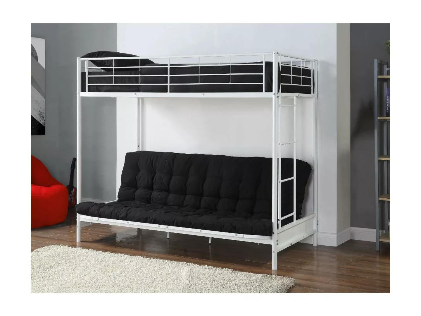 Hochbett mit Schlafsofa mit Futonmatratze - 90 x 190 cm - Metall - Weiß & S günstig online kaufen