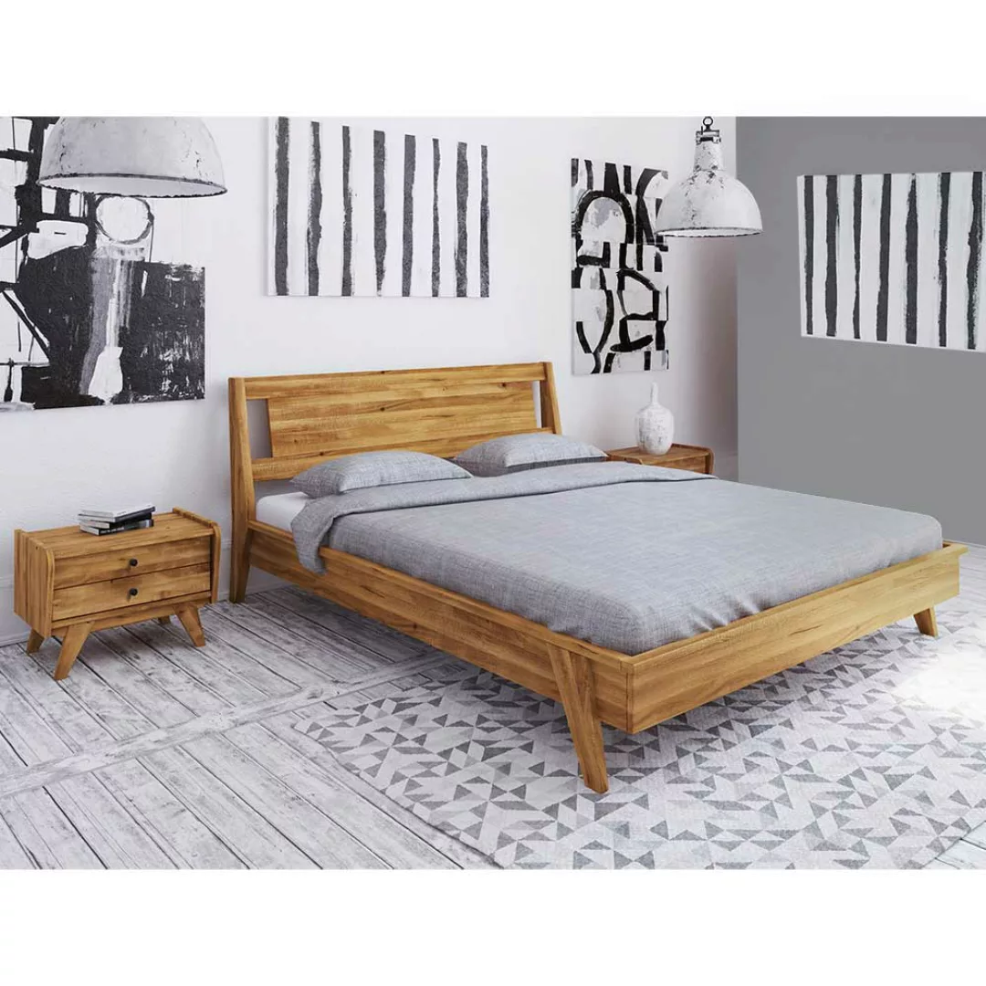 Doppelbett aus Wildeiche Massivholz Retrostil (dreiteilig) günstig online kaufen