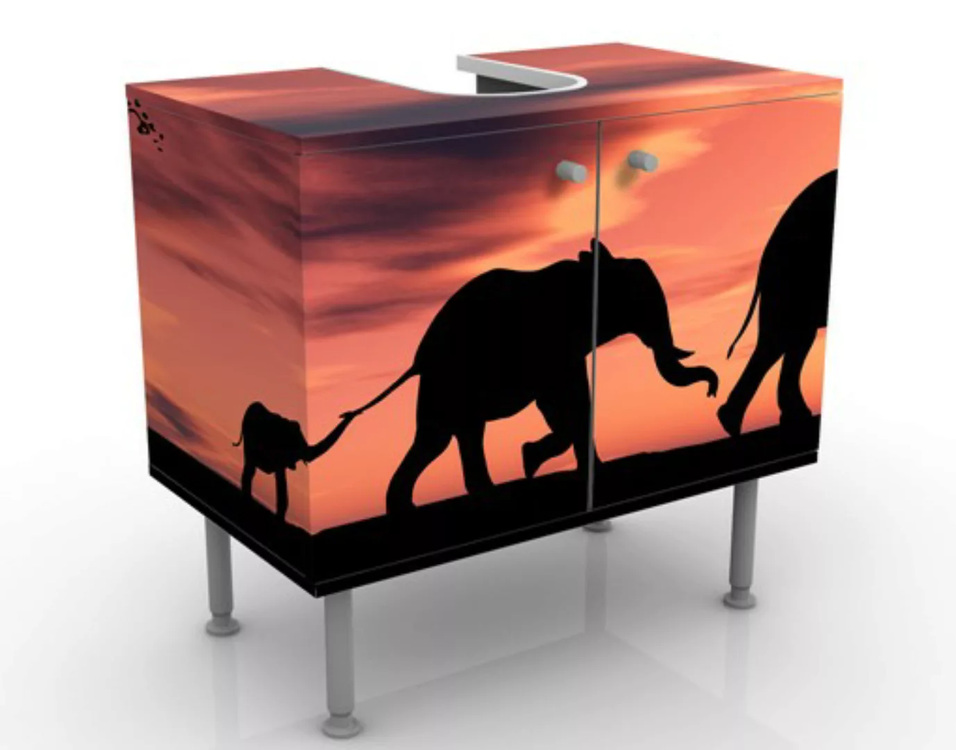 Waschbeckenunterschrank Natur & Landschaft Savannah Elefant Family günstig online kaufen