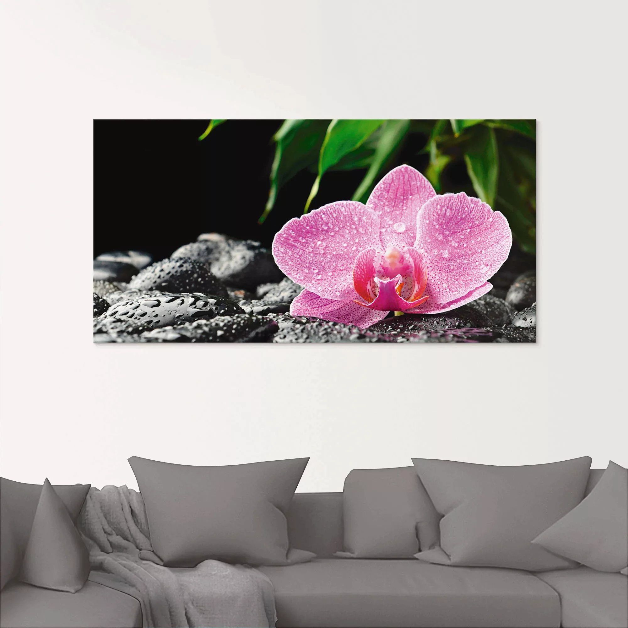 Artland Glasbild »Rosa Orchidee auf schwarzen Zen Steinen«, Blumen, (1 St.) günstig online kaufen