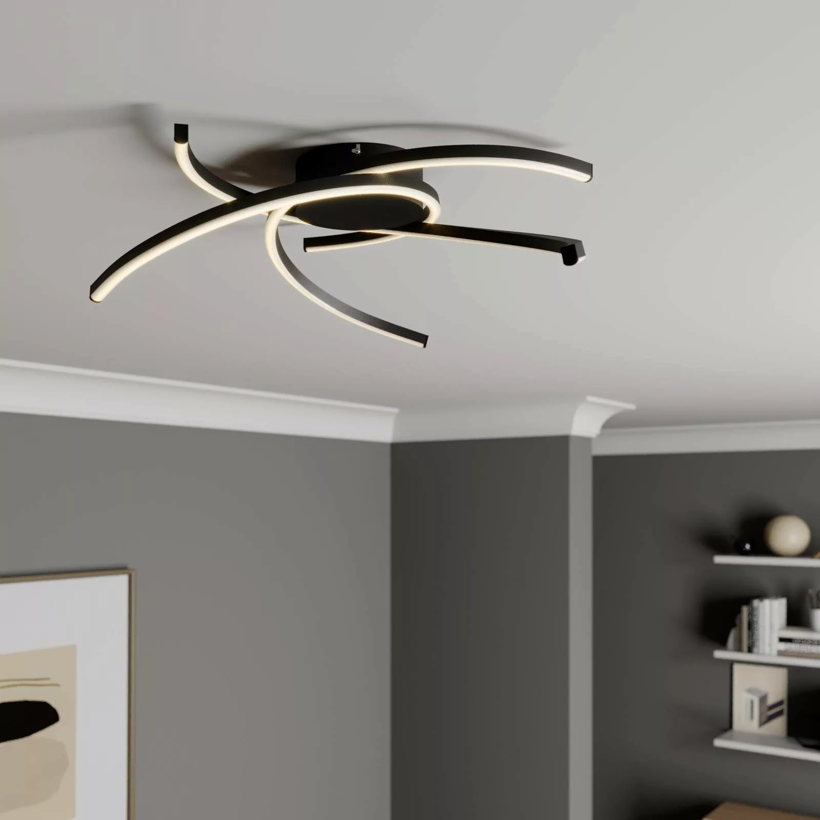 Lindby Katris LED-Deckenleuchte, 58 cm, schwarz günstig online kaufen
