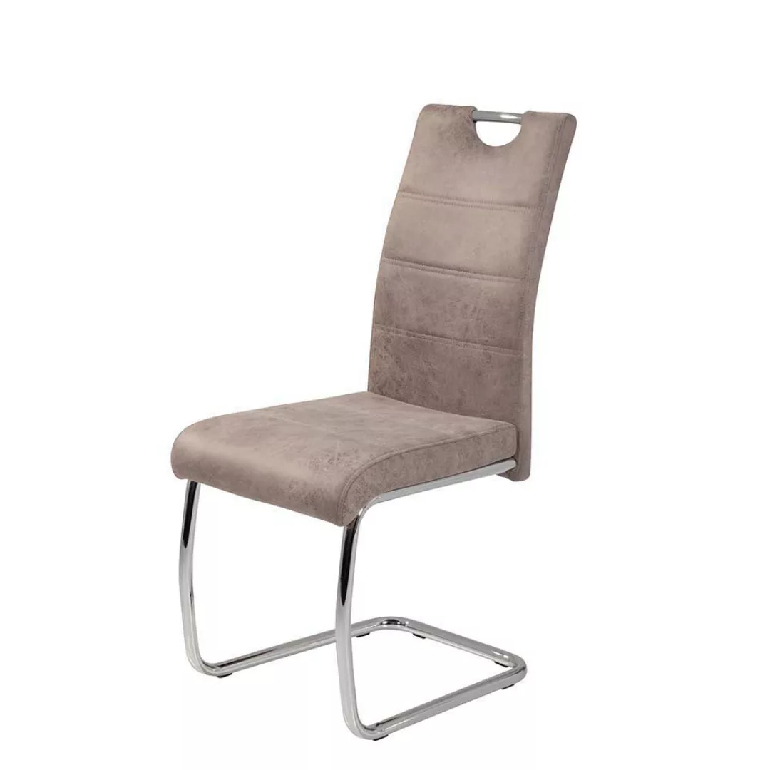 Freischwinger Stuhl in Beige Microfaser hoher Lehne (2er Set) günstig online kaufen
