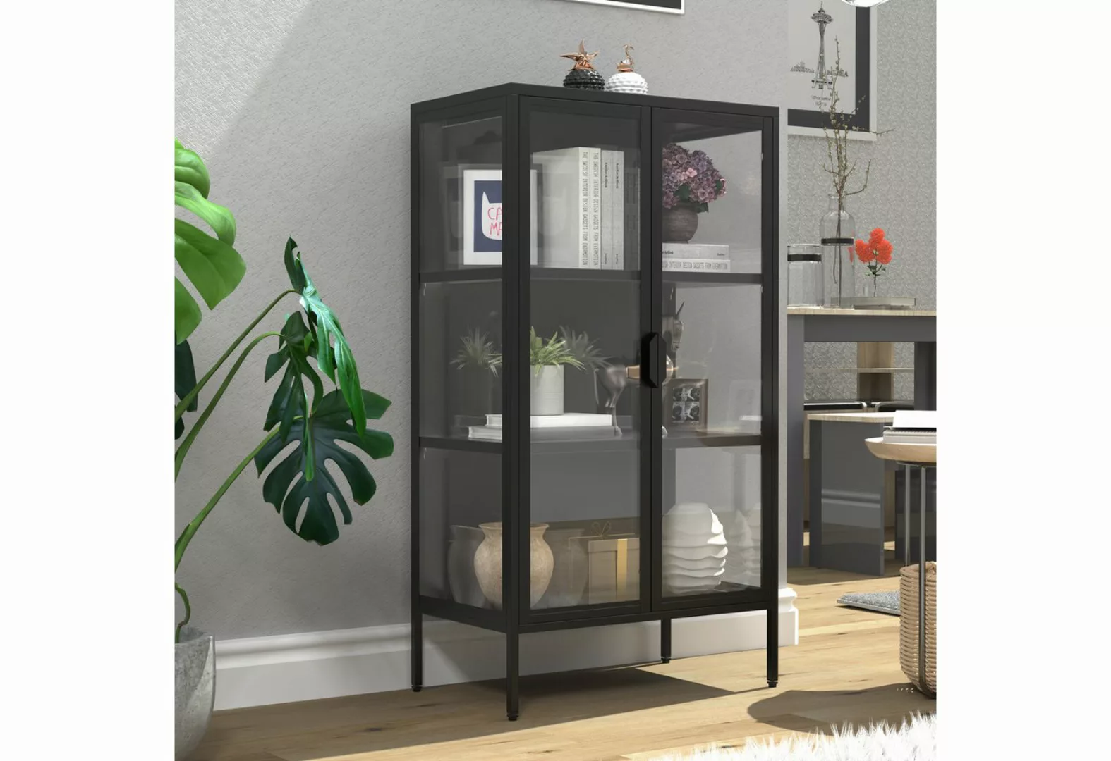 VCM Standvitrine Stahl Glas Standvitrine Vitrine Schaukasten FlokaM günstig online kaufen