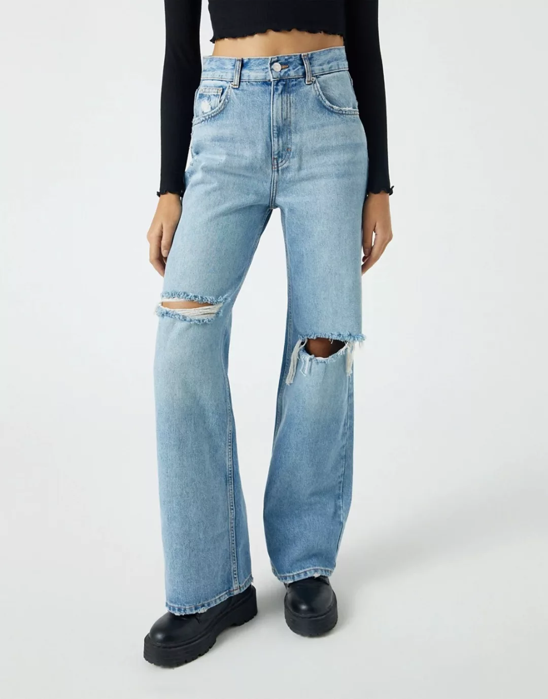 Pull&Bear – Gerade geschnittene Jeans im 90er-Stil in Blau günstig online kaufen