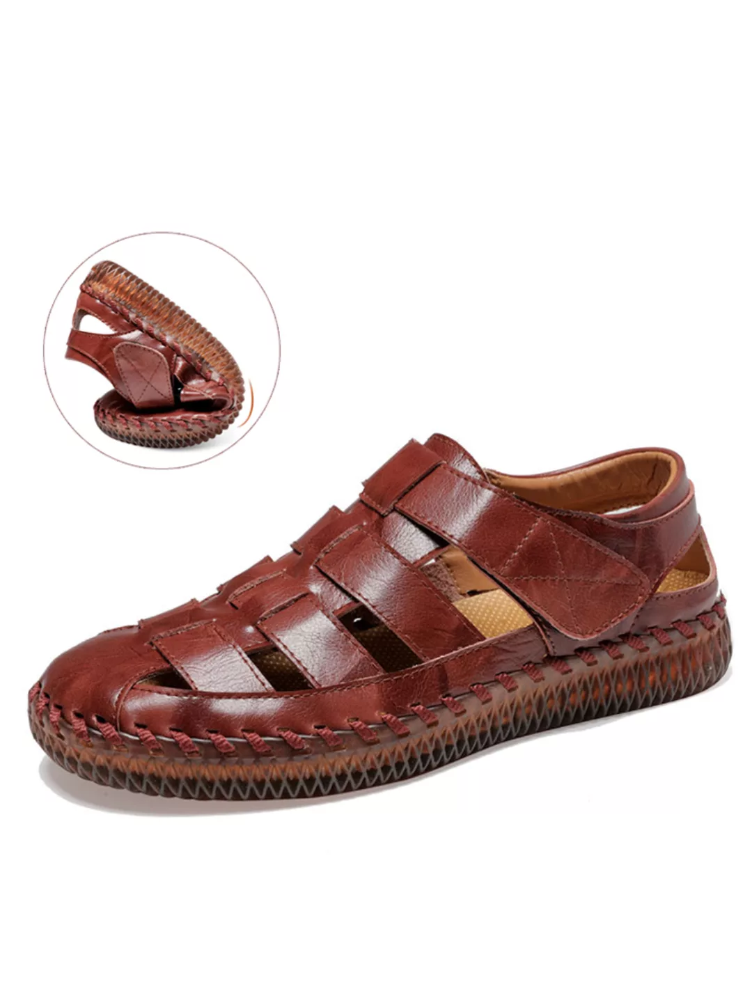 Herren Closed Toe Handnähte Woven Outdoor Leder Kleid Sandalen günstig online kaufen